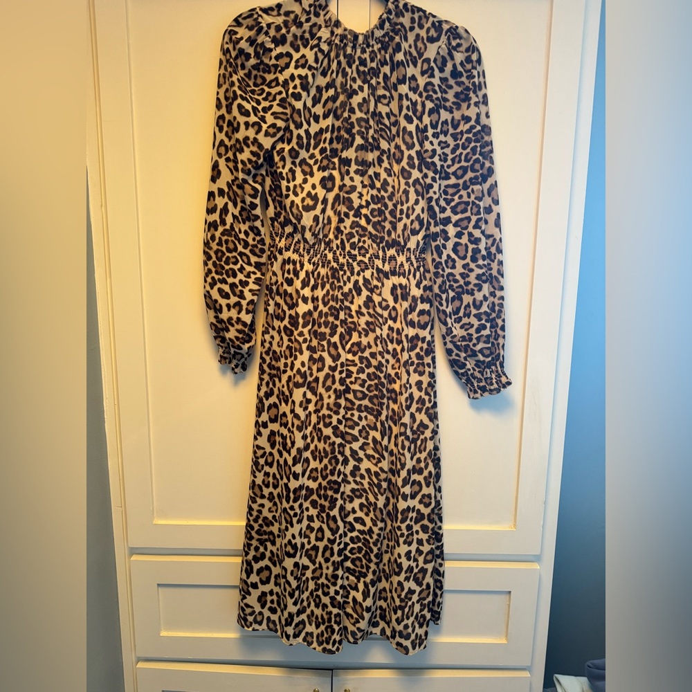 H & M leopard midi with smocked neck and waist.